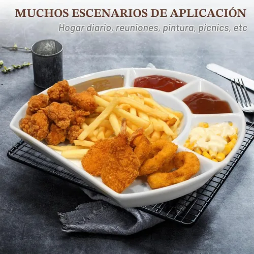 Vista 2 de Cinf Plato dividido de cerámica, bandeja de aperitivos cuadrante con Blanco-paquete de 1