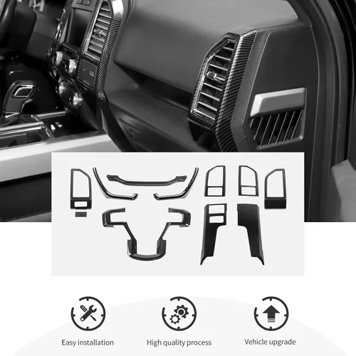 Vista 6 de Kit interior de consola central de fibra de carbono de 11 piezas para Ford F150 2015-2020, accesorios interiores