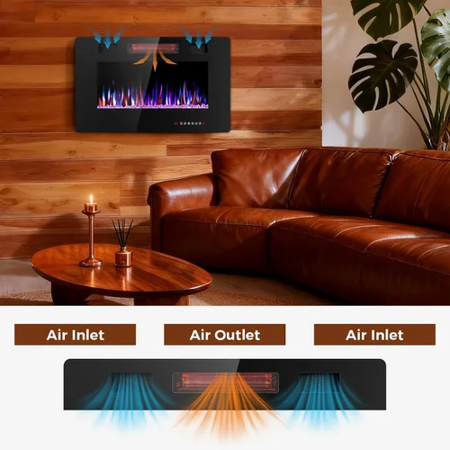 Vista 2 de Electactic - Chimenea eléctrica de 30 pulgadas para insertar ultradelgada - Chimenea calefactora empotrada y de montaje en pared con termostato