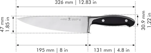 Vista 3 de Henckels Forged Synergy - Cuchillo de chef de 8 pulgadas, color negro.
