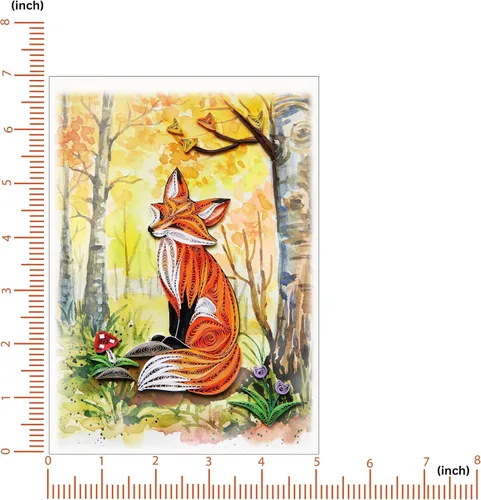 Vista 7 de Tarjeta de filigrana de zorro QUILLCRAFT, tarjeta de felicitación colorida, feliz acción de gracias, otoño, arte de temporada de Halloween
