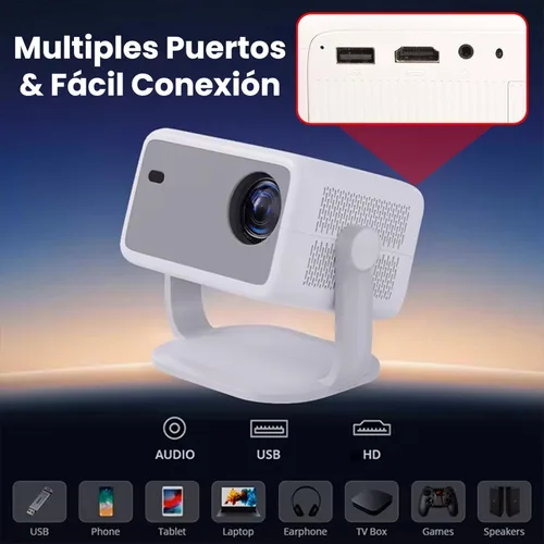 Vista 5 de Mini proyector inteligente con WiFi y Bluetooth, proyector portátil nativo 1080P Full HD con enfoque automático y Keystone, aplicaciones integradas