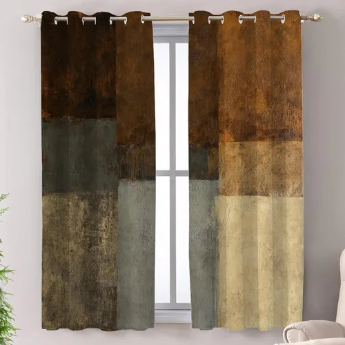 Vista 188 de Shrahala Beige and Orange Abstract Art Brushstrokes Blackout Curtain Tiers, Abstract Oil Paint Kitchen Valance Light Blocking Tier Drapes with Rod