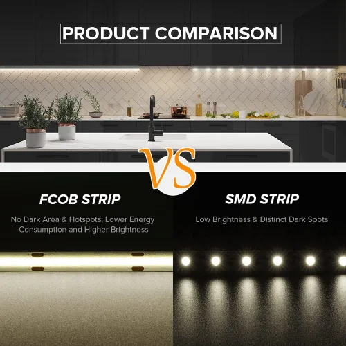Vista 4 de Tira de luz LED USB de 6.56 pies, 5 voltios alimentada por USB, luces LED COB regulables, 3000 K, blanco cálido, 0.315 in, tiras flexibles de alta