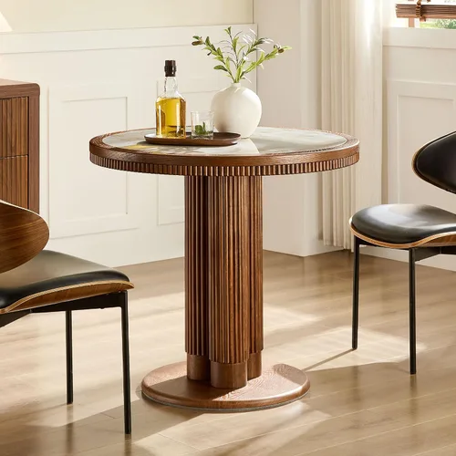 Vista 3 de WILLIAMSPACE Mesa de comedor redonda de madera de 33 pulgadas con mesa de piedra sinterizada A-33" Mesa Redonda Con Mesa Sinterizada