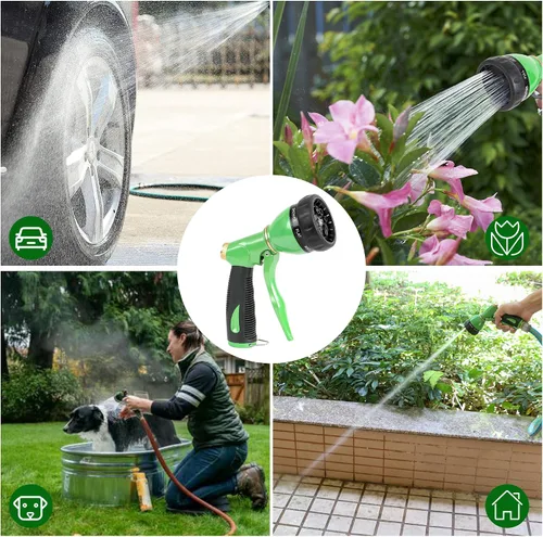 Vista 6 de STYDDI Boquilla de manguera de jardín profesional resistente, boquilla de manguera de agua multipatrones, boquilla rociadora de manguera con 8 Verde