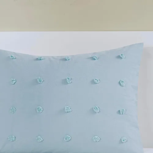 Vista 5 de Intelligent Design - Juego de edredón de algodón con mechones jacquard y diseño de pompones para todas las estaciones, con fundas a juego, almohadas