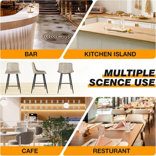 Vista 7 de 5Rcom Juego de 2 taburetes de bar de altura de mostrador de 600 libras, taburetes de cocina de 24 pulgadas con respaldo, sillas de bar modernas