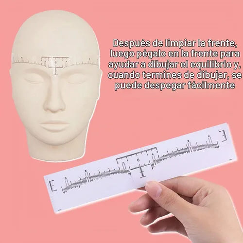 Vista 2 de KINGMAS - Paquete de 100 reglas para cejas, plantilla desechable para microblading Guía adhesiva de cejas para herramientas de medición para cejas