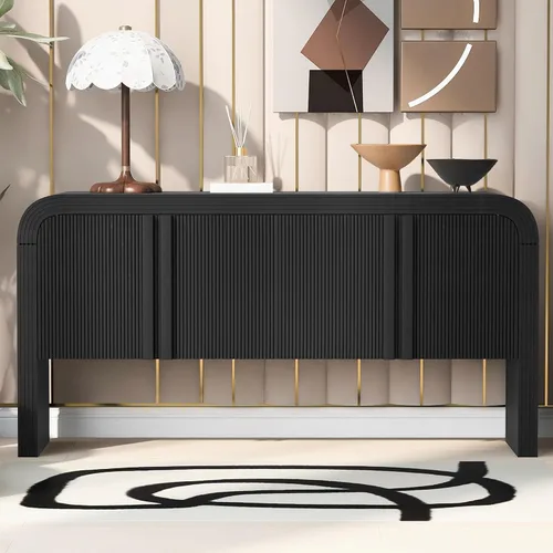 Vista 14 de Armario de almacenamiento de madera con estantes ajustables, mesa de consola de estilo tradicional con manija de puerta de flores talladas para sala