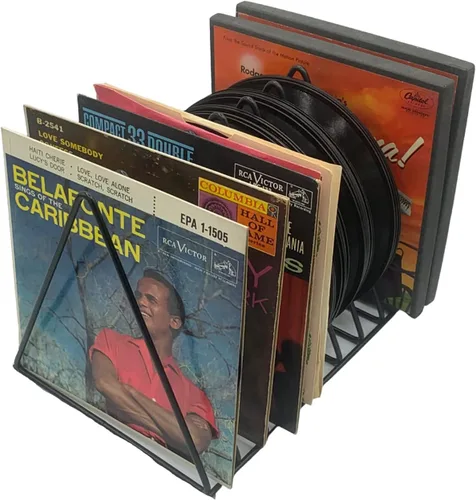 Vista 9 de Soporte para almacenamiento de discos de vinilo, estante de revistero de alambre de metal triangular de alta calidad y soporte para libros