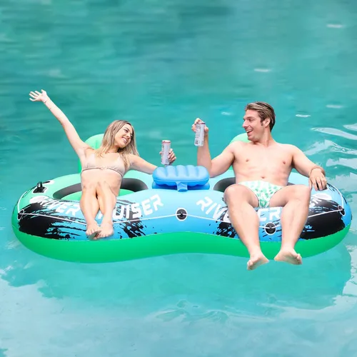 Vista 10 de River Tubes for Floating Heavy Duty Inflatable Floating Lounger Premium River Water Rafts Pool Float with Cup Holder Above Lake for Adults