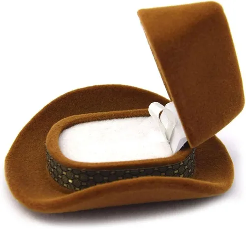 Vista 3 de Colaxi Bonita caja de almacenamiento de anillos con forma de sombrero de vaquero exquisito soporte de aretes para el día de San Valentín, propuesta