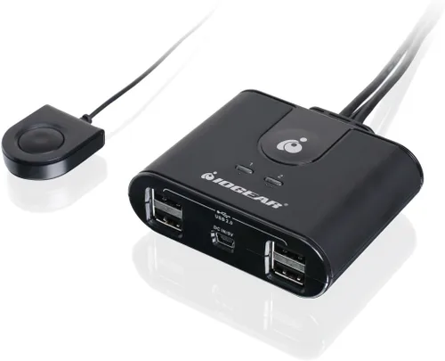 Vista 3 de IOGEAR Hub de conmutación periférica USB 2.0 2x4 - 2 PC comparte en 4 dispositivos USB - Hasta 480 Mbps - Carga de dispositivos móviles