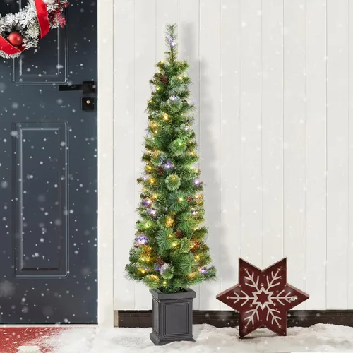 Vista 11 de Glitzhome Árbol de Navidad preiluminado, abeto artificial realista de 7.5 pies con 1,668 puntas y 680 luces centelleantes C3, 10 funciones de Aspen