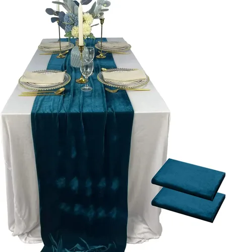 Vista 25 de Lujoso camino de mesa de terciopelo, decoraciones de recepción de boda de 10 pies, tela de terciopelo suave de 20 x 120 pulgadas, revestimiento