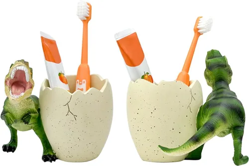 Vista 6 de FlidRunest Soportes para Cepillo de Dientes de Dinosaurio para Niños para Baños - Lindo Soporte para Cepillo de Dientes Dino - Fácil de Limpiar Verde