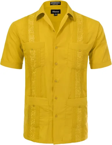Vista 9 de Allsense - Camisa guayabera cubana de manga corta con botones para hombre