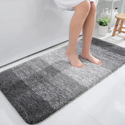 Vista 2 de OLANLY Alfombra de baño y inodoro ombré en forma de U, tamaño 47 x 24 pulgadas y alfombras de inodoro de 24 x 20 pulgadas, color gris, paquete de 2