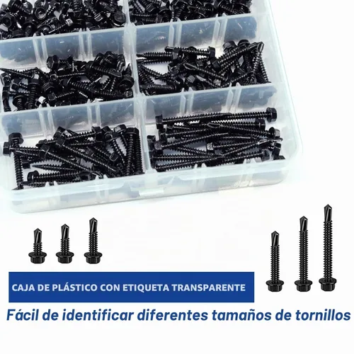 Vista 6 de Tornillos autoperforantes - Kit de tornillos de cabeza hexagonal con arandela #8 x 1/2'' a 1-1/2'', tornillos autorroscantes de acero inoxidable 410