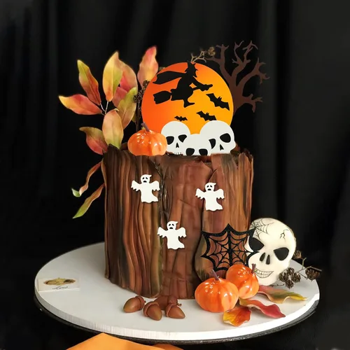 Vista 6 de Decoración para tartas de Halloween, luna y fantasma, cabeza de calabaza, calavera y telaraña, decoración de pastel para Halloween de dulce o truco