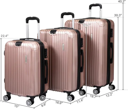 Vista 2 de Sandinrayli Juego de equipaje expandible maleta rígida con ruedas giratorias y cerradura TSA juego de 3 piezas 202428 Rose gold 3-Piece Set 20 24 28