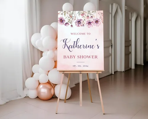 Vista 28 de Cartel de bienvenida de baby shower, cartel de bienvenida editable con texto en inglés "It's a Girl Woodland", letrero de bienvenida de baby shower