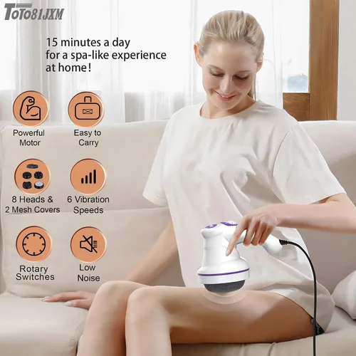 Vista 3 de TOTO81JXM Masajeador eléctrico para celulitis: máquina de esculpir el cuerpo con 8 cabezales de masaje, drenaje linfático y estiramiento de la piel