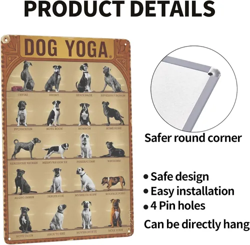 Vista 4 de Whimsical Dog Yoga Cartel de lata de 8 x 12 pulgadas divertido arte de pared de metal para spa de mascotas, estudio de yoga y decoración bohemia