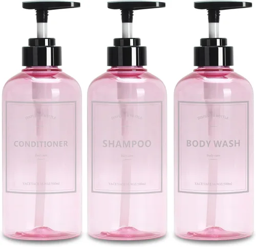 Vista 11 de Botellas de champú con bomba, 3 unidades, 16.9 onzas, color azul Azul transparente