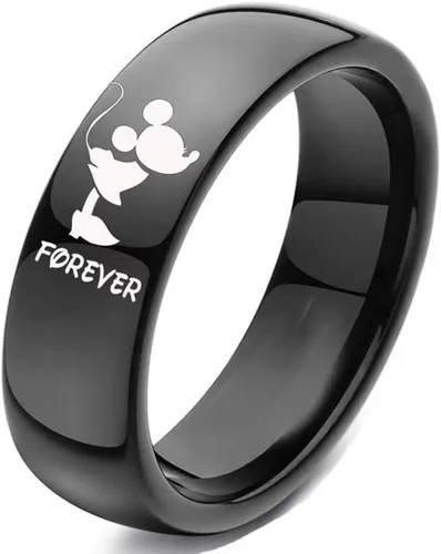 Vista 2 de XAHH Anillos para parejas de acero de titanio para él y ella, diseño de Mickey Mouse Kiss Forever Together Promise - Alianza de boda negraCompra 2