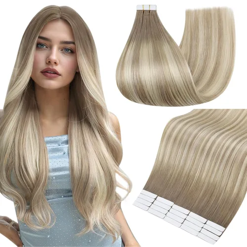 Vista 31 de Full Shine - Extensiones de cabello humano con cinta adhesiva, 10 pulgadas, sin costuras, color 1 negro azabache de 1.06 oz, cinta invisible
