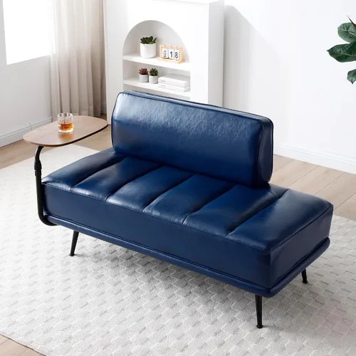 Vista 10 de 55" Inch Width Modern End of Bed Bench Faux Leather Upholstered with Side Table, 360-Degree Swivel Tray Couch,Entryway Ottoman,Window Bench with