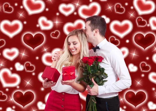 Vista 4 de Telón de fondo de corazones rojos de 10 x 8 pies para fotos de principios de los años 2000, telón de fondo de San Valentín de la vieja escuela