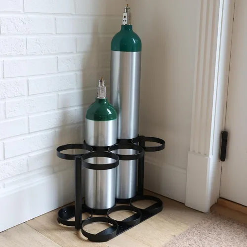 Vista 3 de AireMed Soporte para tanque de oxígeno – Capacidad para (6) tanques de tamaño E, D o M9/C – Estante de cilindro de oxígeno resistente