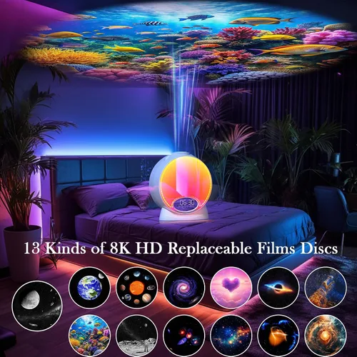 Vista 2 de Proyector de galaxia para dormitorio profesional, proyector de estrellas de planetario HD 13 en 1, luz nocturna de techo con altavoz Bluetooth