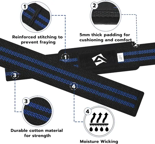 Vista 5 de AQF Weight Lifting Straps, Padded Cotton Gym Wrist Straps for Deadlifts