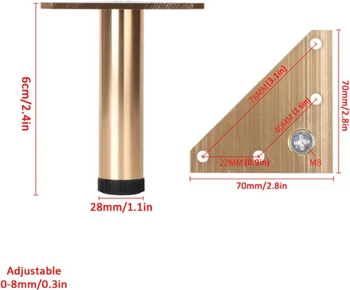 Vista 2 de Piernas ajustables de aleación de aluminio para muebles, muebles de cocina, cuarto de baño, patas de repuesto para mesa de café, patas de sofá, 2.4