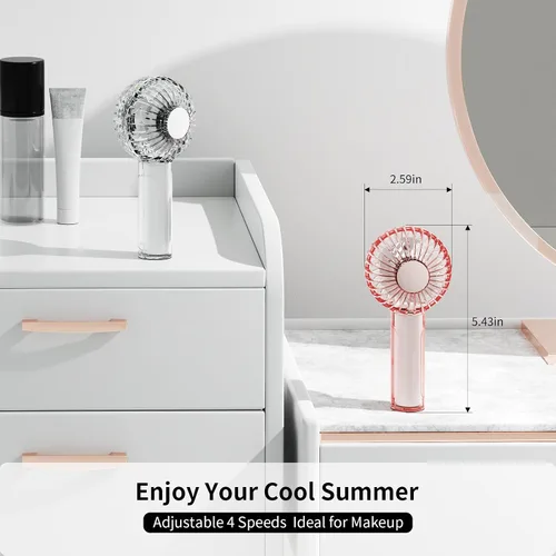 Vista 7 de OTPEIR Mini ventilador portátil – Enfriador personal de mano recargable de 4 velocidades con doble cuchilla, viento silencioso y potente, diseño Rosa