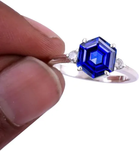 Vista 20 de Anillo de plata de ley 925 para mujer, anillo de diamantes de imitación de aguamarina de plata esterlina, anillo Art Deco de marzo, piedra natal