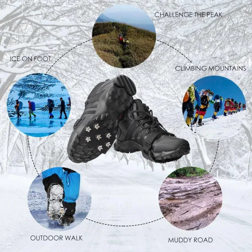 Vista 2 de FANBX F Crampon Traction Tacos antideslizantes de tracción para crampones, picos de 7 puntos para calzado para caminar, trotar, senderismo