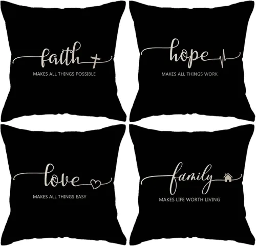 Vista 10 de Fundas de almohada inspiradoras con texto inspirador, fe, esperanza, amor, familia, fundas de almohada decorativas de 18 x 18 pulgadas, fundas