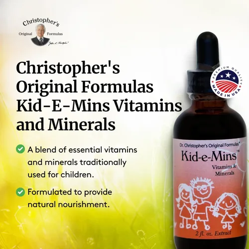 Vista 4 de Christopher's Original Formulas Kid-E-Mins Vitaminas y minerales, sabor natural a naranja, multivitamínico líquido para niños, 2 onzas