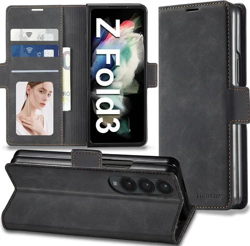 Vista 20 de Funda de piel con tapa para Samsung Galaxy Z Flip 3, con protección de bisagra, delgada y magnética tipo cartera [1 tarjetero], funda protectora a