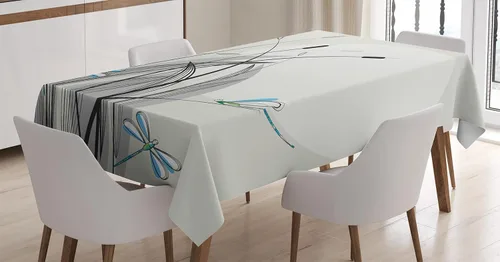 Vista 4 de Ambesonne Mantel rectangular de libélula en flores y ramas que florecen con estampado de depredadores primaverales, para comedor y cocina, 52 x 70