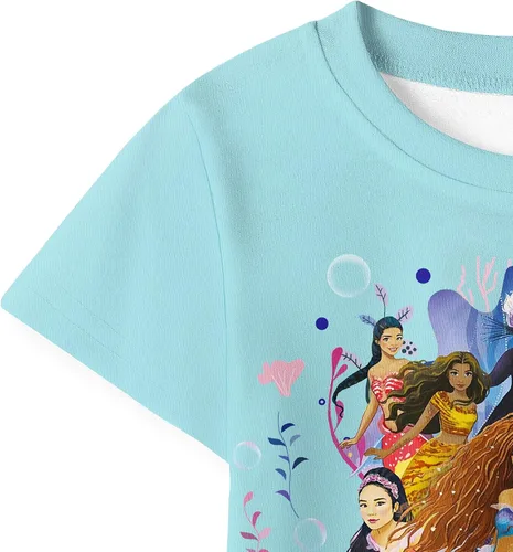 Vista 4 de Little Girls Mermaid 2023 Costume Princess Shirt Dress up Clothes for Girl T-Shirt Toddler Cartoon Tee Daily Wear 3-8Y