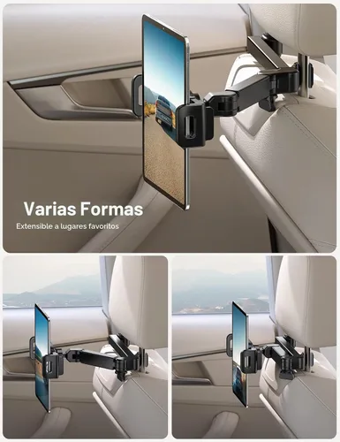 Vista 3 de Aomiker Soporte para iPad reposacabezas de automóvil – [Brazo extensible] Soporte ajustable para tablet 2025 para asiento trasero del automóvil Negro
