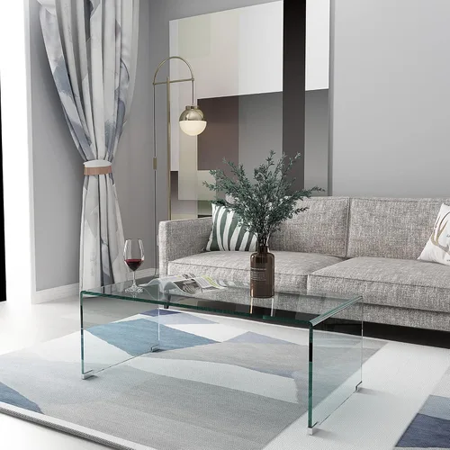 Vista 4 de ODUSE-DAILY Mesa de centro de cristal transparente para sala de estar, bien combinada con mesa auxiliar o mesa auxiliar de vidrio transparente