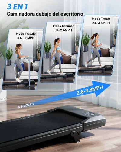 Vista 3 de Superun Under Desk Walking Pad with 6% Incline, 3 in 1 Portable Treadmill Negro vivo