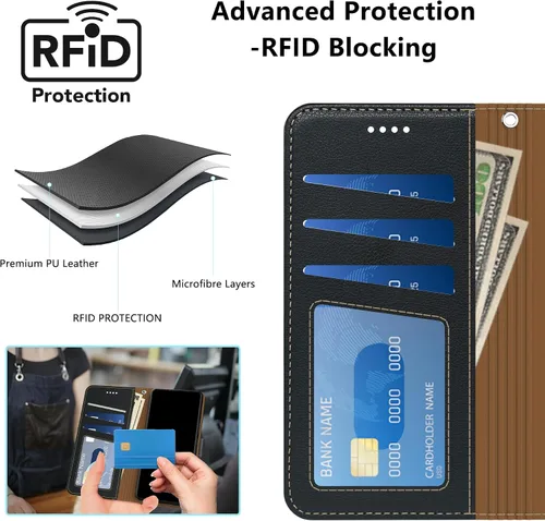 Vista 2 de Funda tipo cartera para Motorola Moto G Power 2026/2025, con bloqueo RFID, de piel sintética, para Moto G Power 2026, cierre magnético, tarjetero